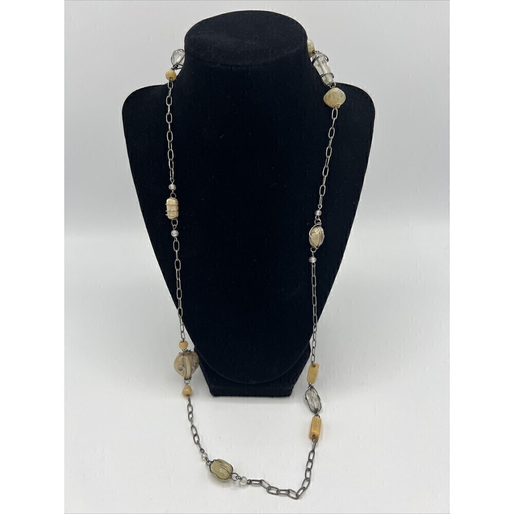 Cream Colored Stones Boho Style With Glass Stones Wire Wrapped Necklace